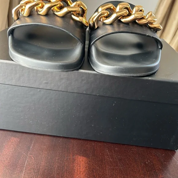 Versace Black and Gold Chain Slide Sandals - Picture 5 of 10